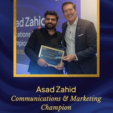 Asad Zahid wiinner of Communications & Marketing Champion Award at the Bluebird Care Awards