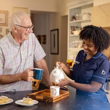 Tea making with a carer and an elderly man