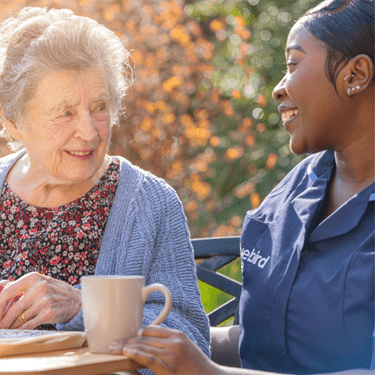 Elderly woman receiving home care for dementia