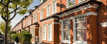 A long row of victorian houses in the London Borough of Wandsworth