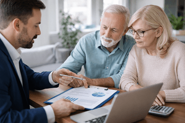 Image of elderly couple seeking legal advice
