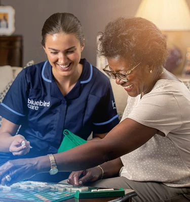 Bluebird Care live-in carer supporting an elderly woman at home in Taunton.