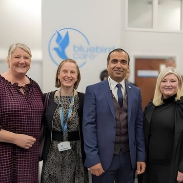Mayor Andy Abrahams opening Bluebird Care Mansfield & Ashfield office at Ransom Wood Business Park