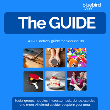 images of activities for older people and the front cover of The Guide