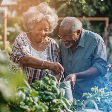 elderly couple gardening