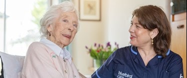 A carer looking after an elderly lady at home