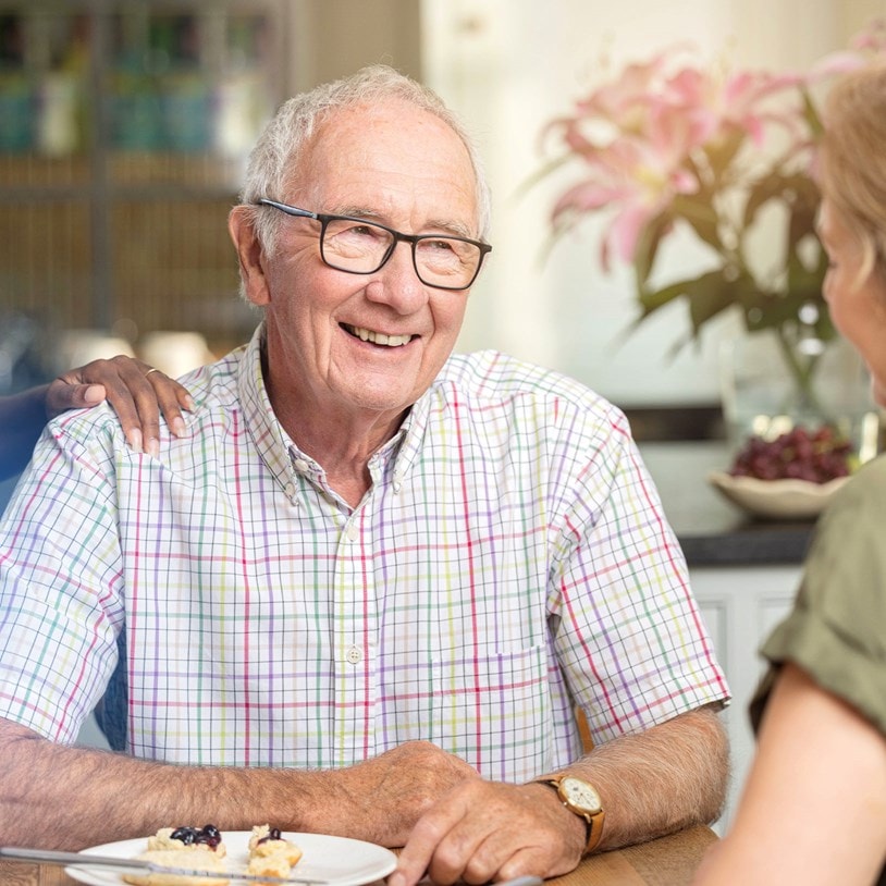 male customer and relative at table
