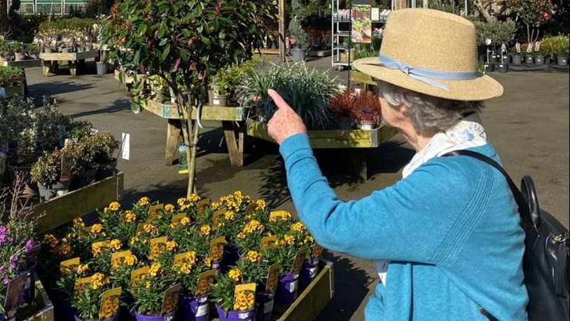 Elderly Lady at a Garden Centre looking at plants