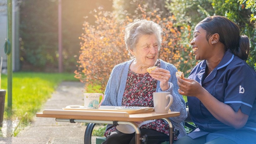 Lunch and tea outside with an elderly lady and her carer