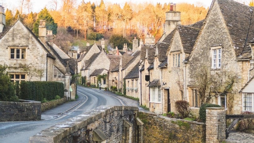 Scenic streets of Castle Combe with traditional architecture